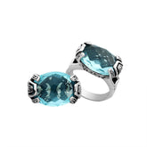 Elegant sterling silver oval shape Blue Topaz Quartz ring with Balinese handcrafted detailing